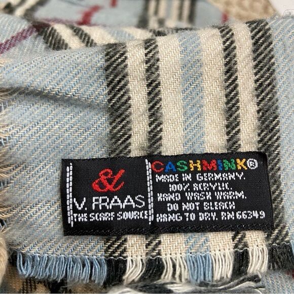 V Fraas‎ Ladies Blue Plaid Fringe End Scarf Cashmink - Picture 4 of 6